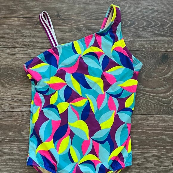 Lands' End Blue Pink One Piece Swimsuit Swimwear Size 14 - Picture 1 of 9